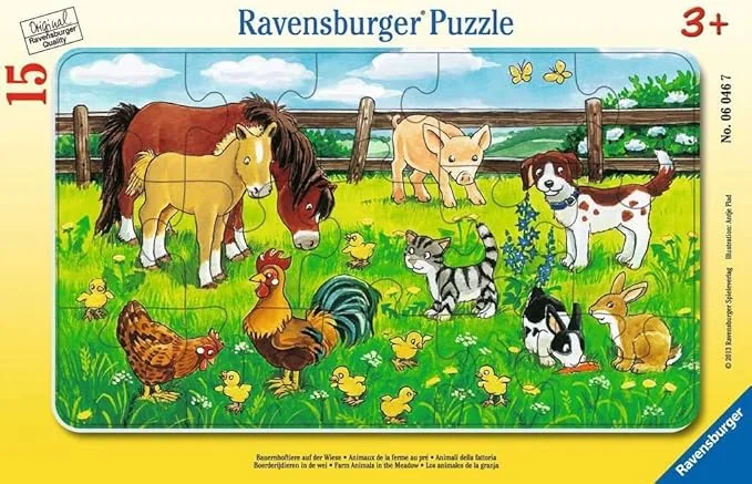 Wooden Puzzle for park play-Puzzle 06046 Farm Animals on the Meadow, Puzzle Mat