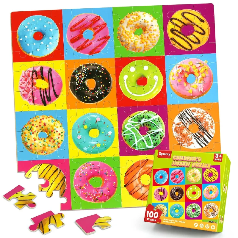 Wooden Puzzle for chill fun-100 Piece Wooden Puzzles For Kids Ages 4 8, Donuts Jigsaw Puzzle For Kids A