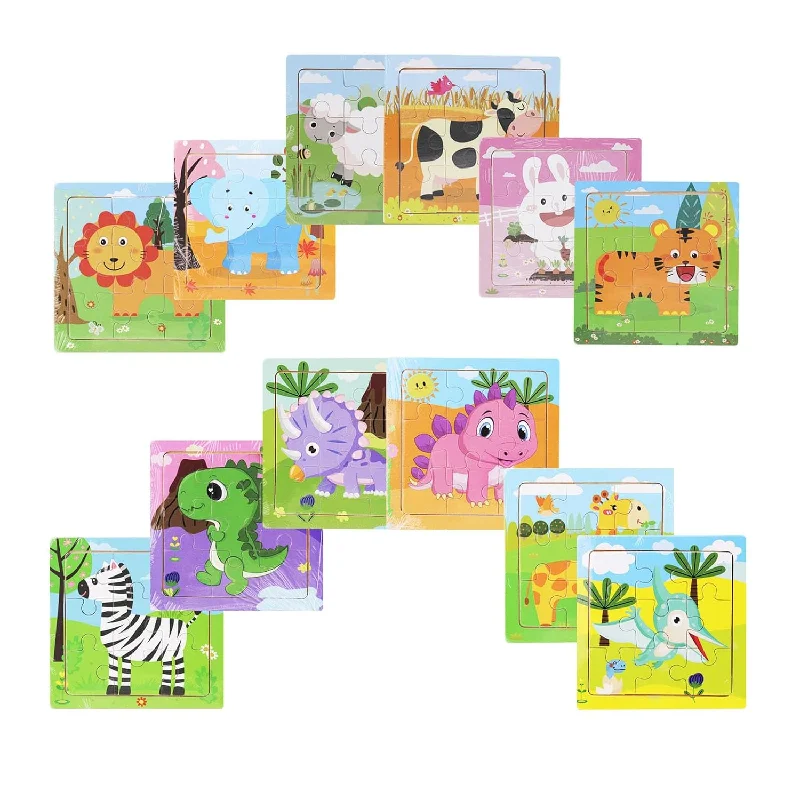 Wooden Puzzle for health play-12 Pack Mini Wooden Animal Jigsaw Puzzles For Kids Ages 2 3 Toddlers 9 Piec