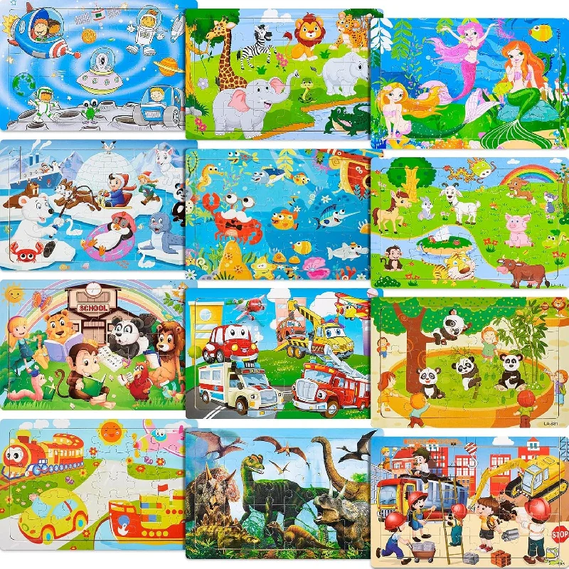 Wooden Puzzle for calm art-12 Pack Puzzles for Kids Ages 3-8 Toddler Wooden Jigsaw Puzzles 30 Pieces C