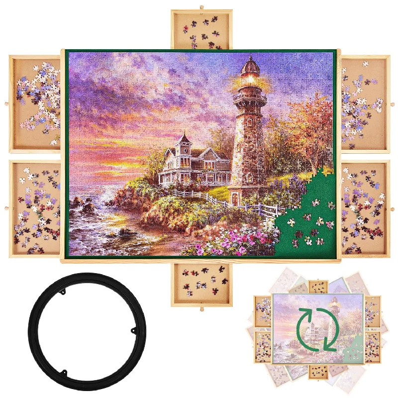 Wooden Puzzle for teen joy-1500 Pieces Rotating Wooden Jigsaw Puzzle Board, 27"X35" Puzzle Board With