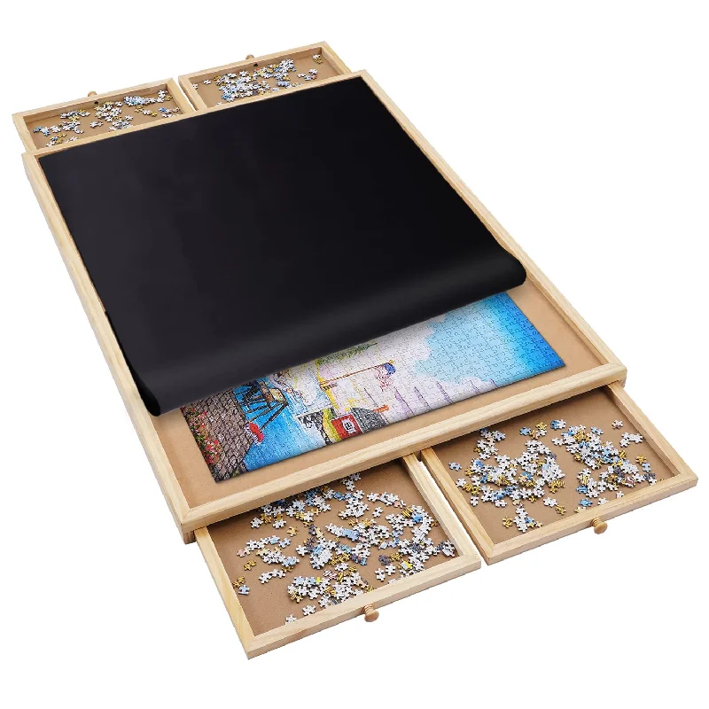 Wooden Puzzle for dorm games-1500 Pieces Wooden Jigsaw Puzzle Board With 4 Drawers For Storing Puzzles, 26”