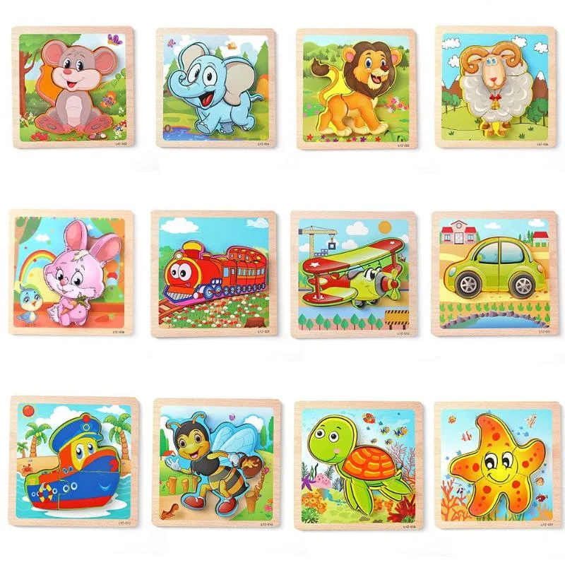 Wooden Puzzle for meal times-1PC Wooden 3D Puzzle Jigsaw Wooden Toys For Children Cartoon Animal Puzzles Intelligence Kids Children Educational Toy