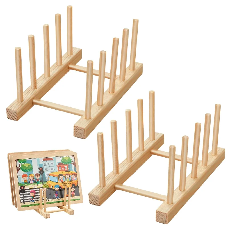 Wooden Puzzle for camp play-2 Pcs Wooden Puzzle Display Stand Jigsaw Puzzle Holder Rack, Puzzle Storage