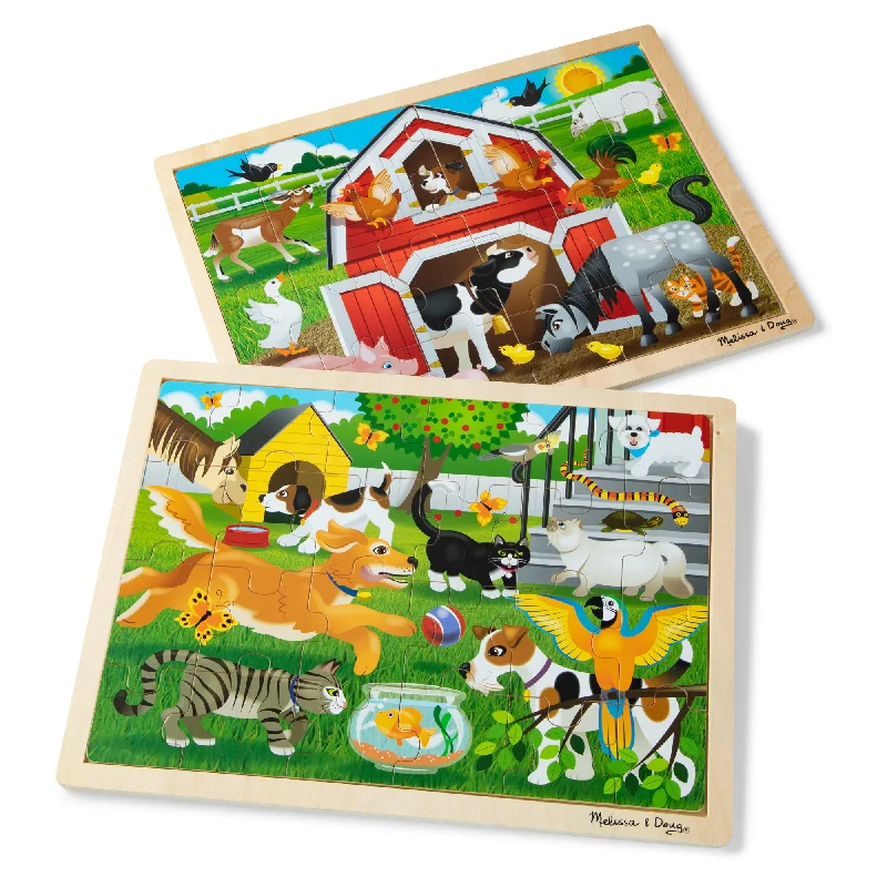 Wooden Puzzle for class tools-Wooden 24-Piece Jigsaw Puzzle 2-Pack - Pets & Farm