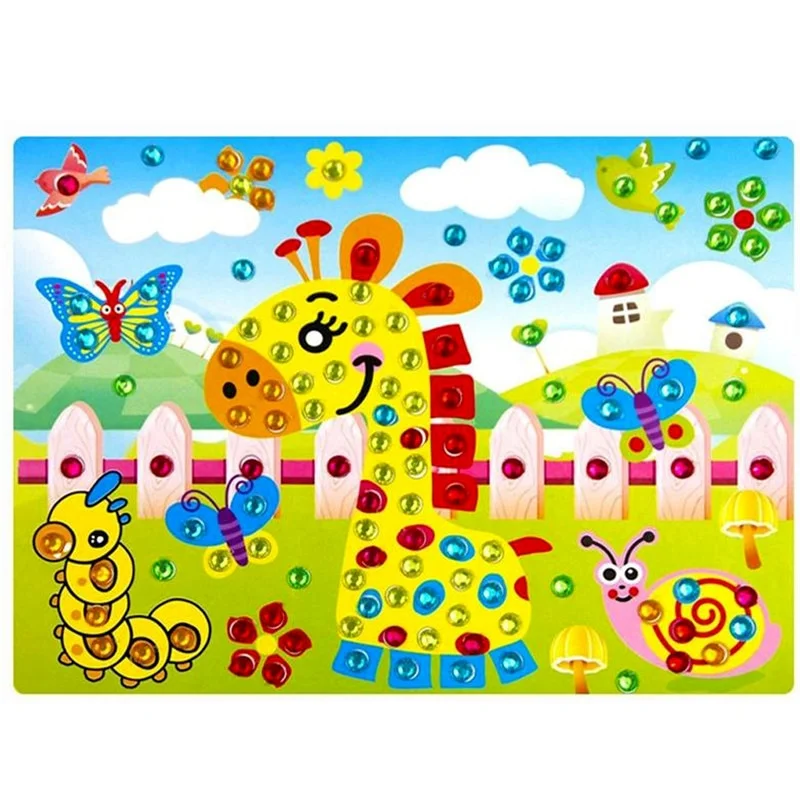 Premium magnetic sheet for durability-2pcs Kids DIY Diamond Sticker Children Cartoon Handmade Crystal Paste Painting Mosaic Puzzle Toys Kids Learning Stickers Toys