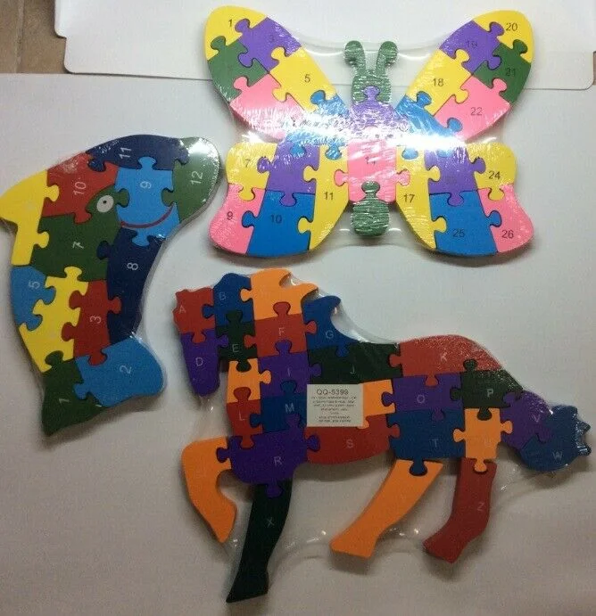 Digital Plaything for app-based play-3 sets Dolphin & Butterfly & Hourse Wooden ABC Numbers Puzzle For Kids