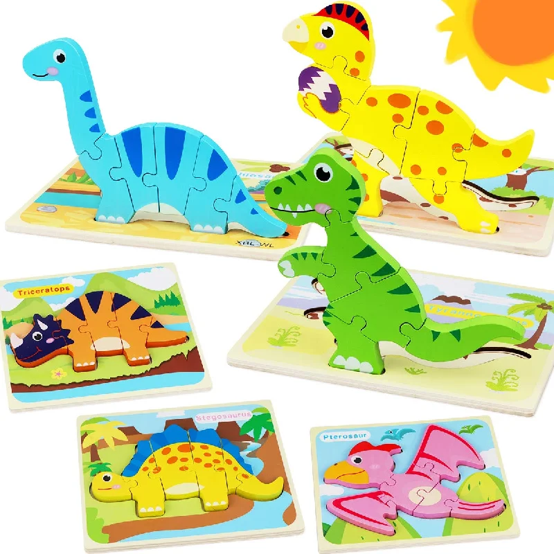 Wooden Puzzle for deck fun-6 Wooden Dinosaur Jigsaw Puzzles