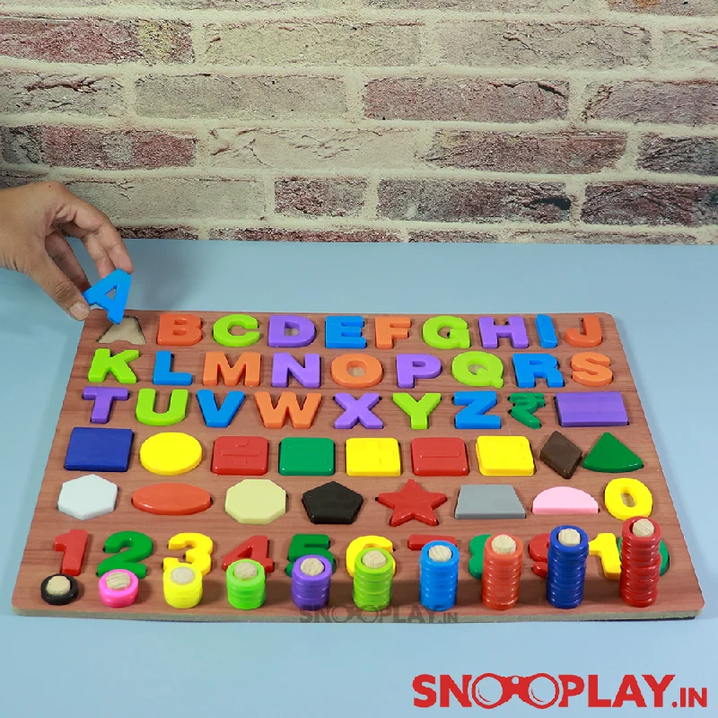 Digital Plaything for wildlife play-Alphabets Numbers & Shapes With Counting (Wooden Base) Educational Toy For Kids