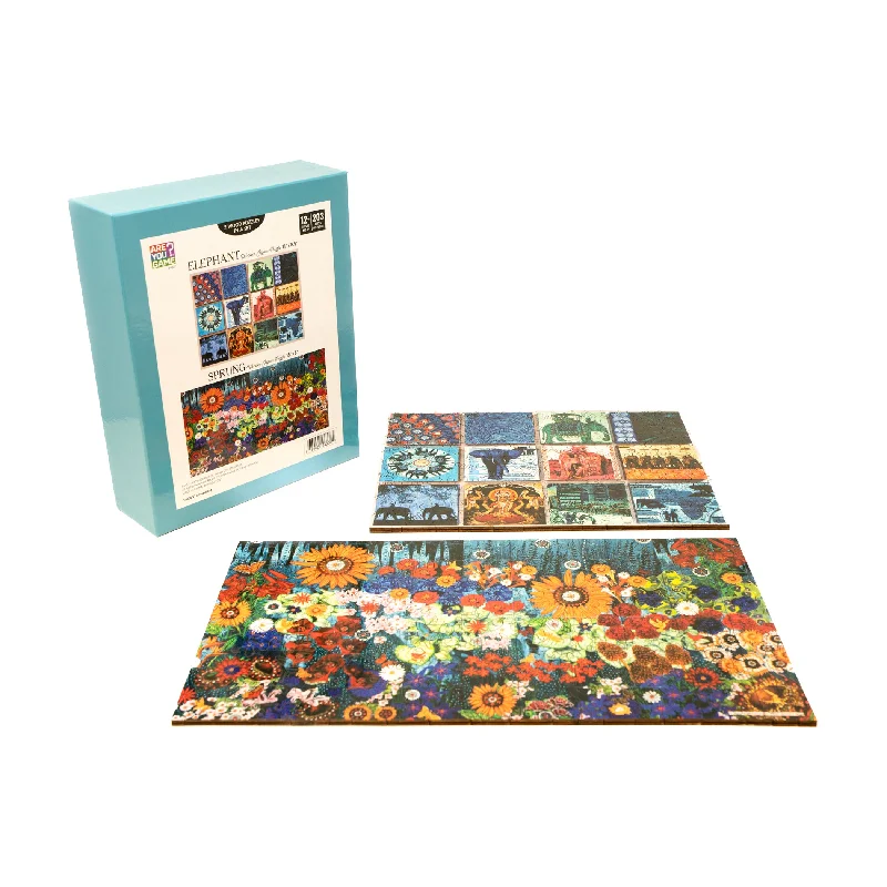 Wooden Puzzle for leafy scenes-Wooden Jigsaw Puzzle Set - Elephant & Sprung: 406 Pcs