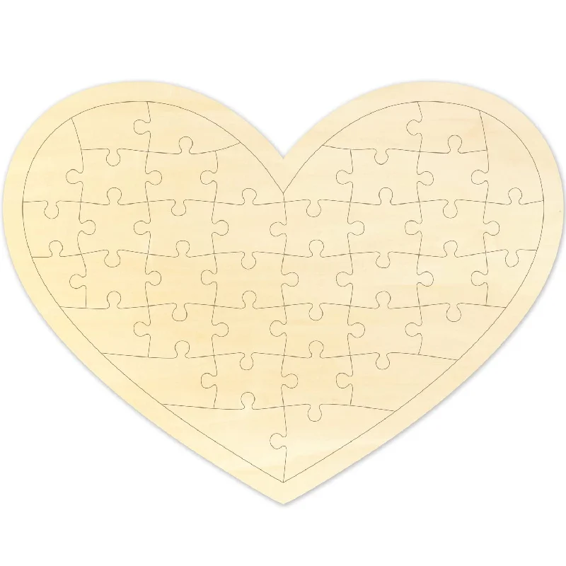 Wooden Puzzle for leafy scenes-Blank Puzzle Heart Shape With 40 Pieces, Blank Heart Wooden Jigsaw Puzzle W