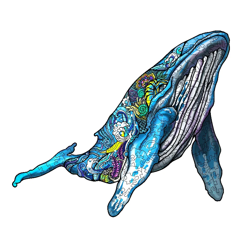 Wooden Puzzle for care play-Blue Humpback Whale - Wooden Jigsaw Puzzle