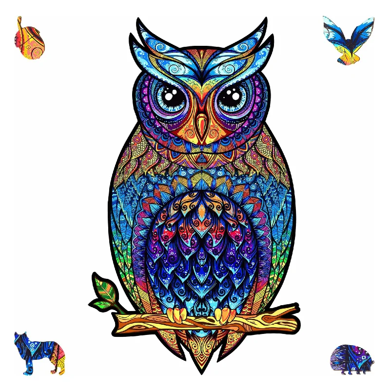 Wooden Puzzle for travel ease-Charming Owl 366 Piece Shaped Wooden Jigsaw Puzzle