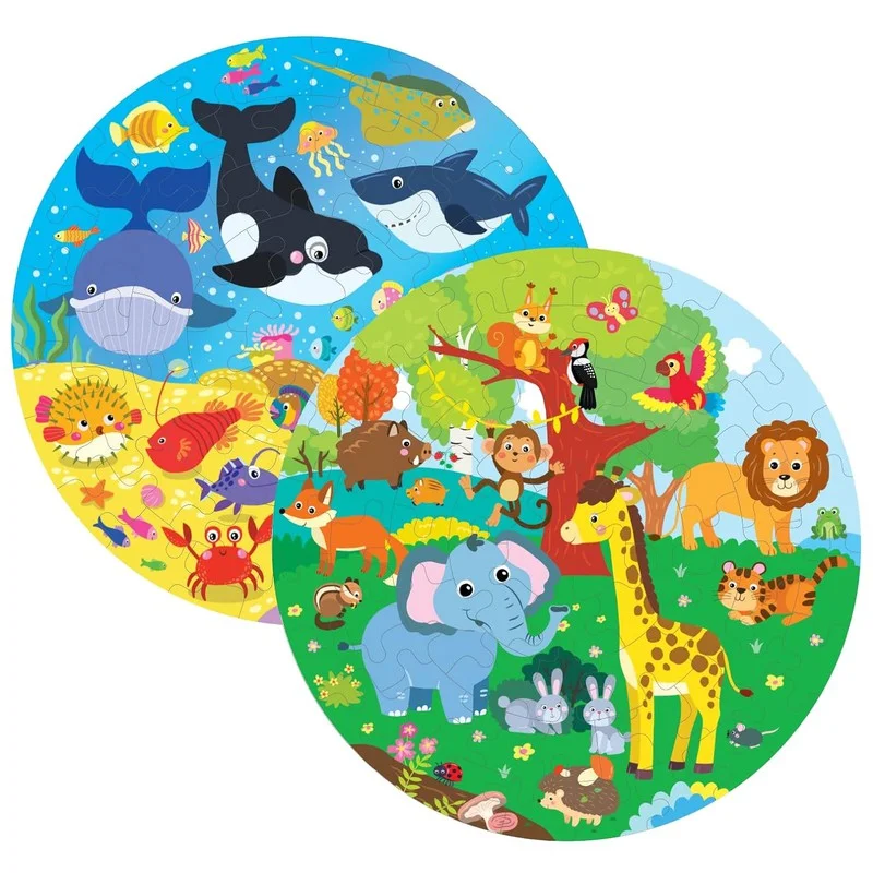 Wooden Puzzle for scaly art-Creative Wooden Jigsaw Puzzle - 66 Pcs - Pack of 2 (Sea World & Animal World)