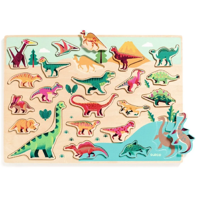 Wooden Puzzle for elder games-Djeco Wooden jigsaw puzzle, dino