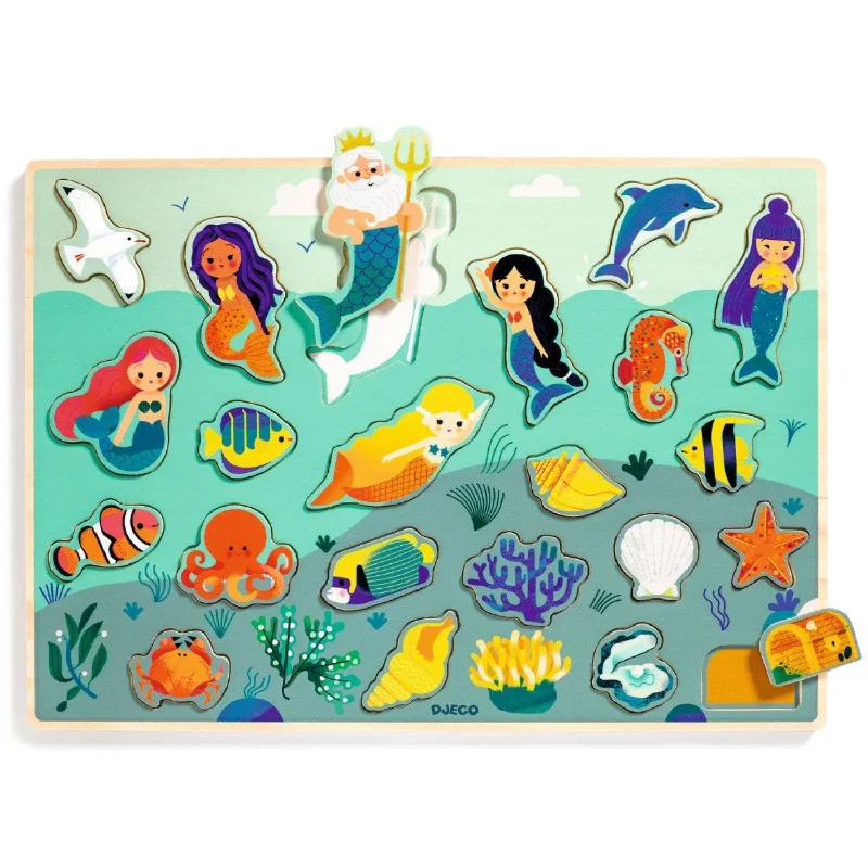 Wooden Puzzle for care play-Djeco Wooden Jigsaw Puzzle, Sea