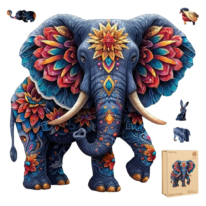 Wooden Puzzle for home play-Elephant Wooden Puzzles For Adults, Jigsaw Puzzles 200 Pieces, Unique Shape Pu