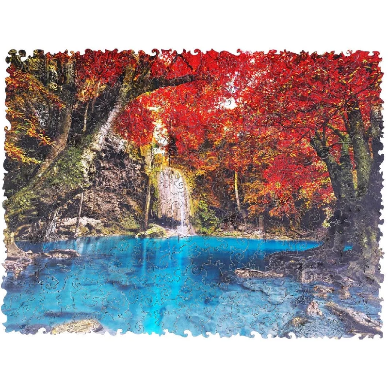 Wooden Puzzle for farm fun-Erawan Waterfall Wooden Jigsaw Puzzle