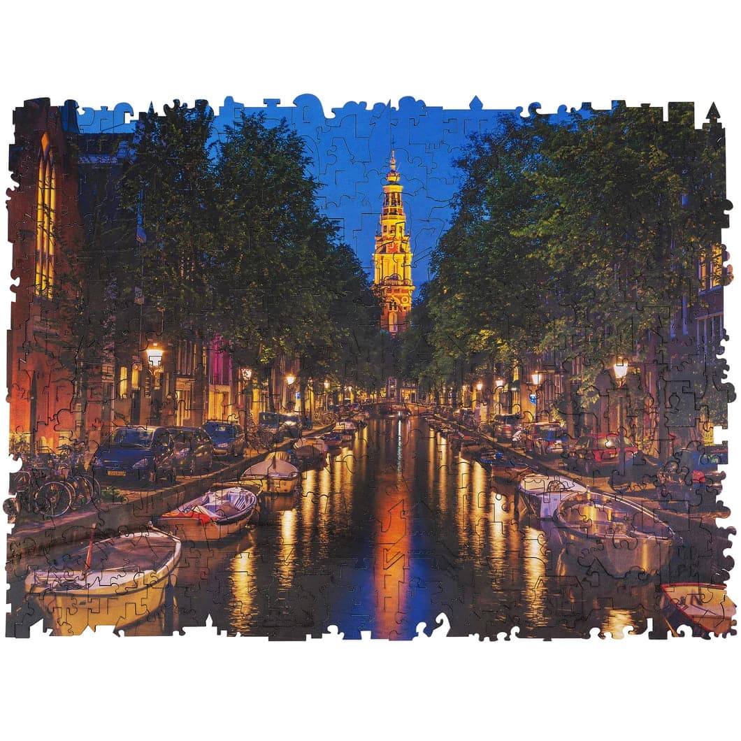 Wooden Puzzle for chill fun-Evening in Amsterdam Wooden Jigsaw Puzzle