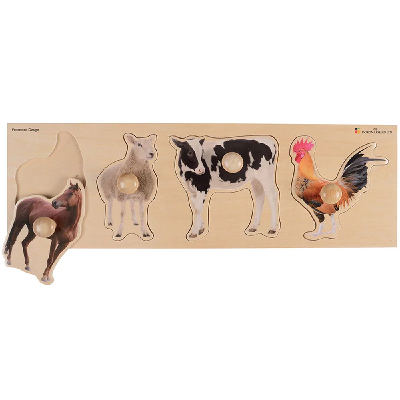 Wooden Puzzle for leafy scenes-Extra Wide Knobbed Puzzle - Farm Animals