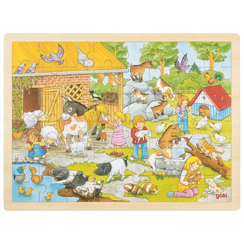 Wooden Puzzle for teen tasks-Goki Puzzle - Farm Animals