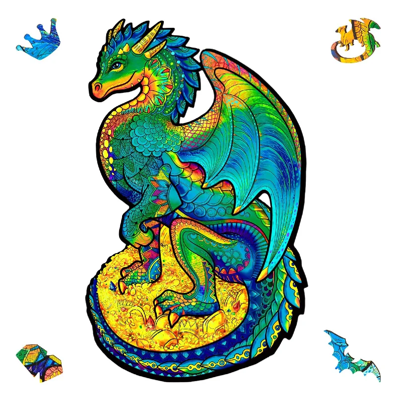 Wooden Puzzle for nature trails-Guarding Dragon 330 Piece Shaped Wooden Jigsaw Puzzle