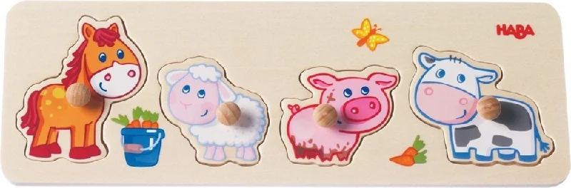 Wooden Puzzle for camp days-Haba Clutching Puzzle Baby farm animals