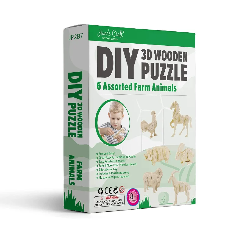 Wooden Puzzle for camp vibes-Wooden Farm Animals 3D  Puzzle - 8 Pack