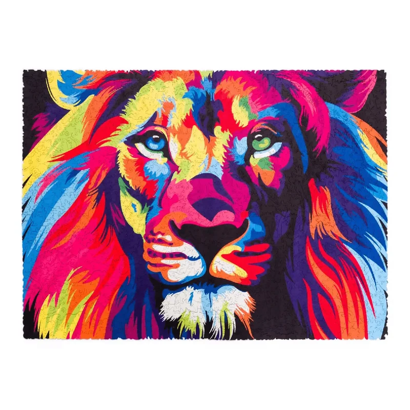 Wooden Puzzle for cuddly critters-Hologram Lion 500 Piece Wooden Jigsaw Puzzle