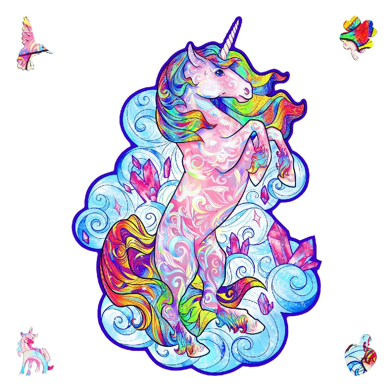 Wooden Puzzle for home play-Inspiring Unicorn 195 Piece Shaped Wooden Jigsaw Puzzle