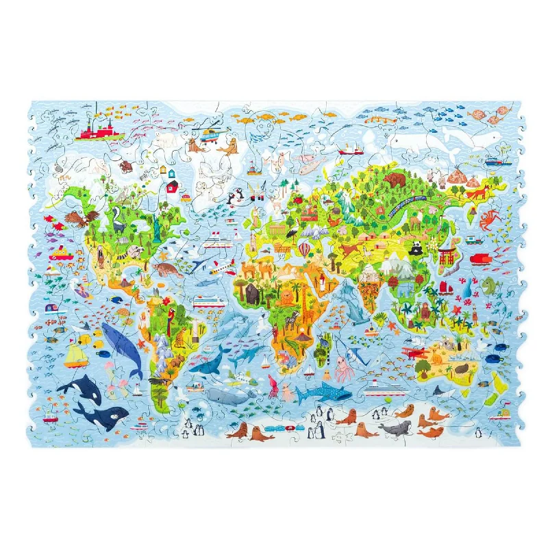 Wooden Puzzle for book play-Kids World Map 100 Piece Wooden Jigsaw Puzzle