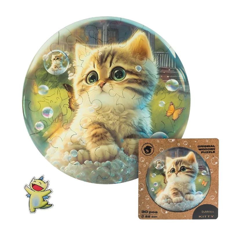 Wooden Puzzle for tiny bugs-Kitty Bubblezz Round 30 Piece Wooden Jigsaw Puzzle