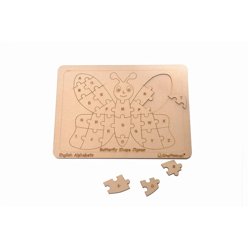 Wooden Puzzle for school joy-English Alphabets Wooden Jigsaw Puzzles Butterfly Shape Puzzle | Color Kit Included