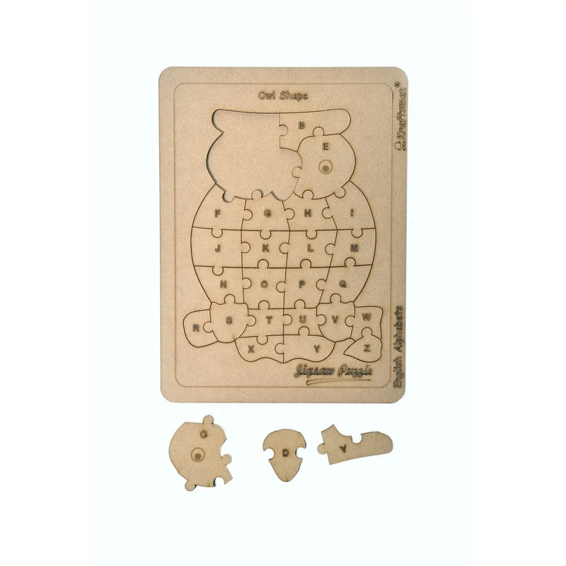 Wooden Puzzle for home skills-English Alphabets Wooden Jigsaw Puzzles Owl Shape Puzzle | Color Kit Included