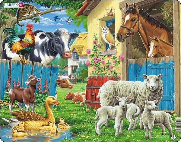 Wooden Puzzle for break play-Larsen Maxi Puzzle Farm Animals - 23 pieces