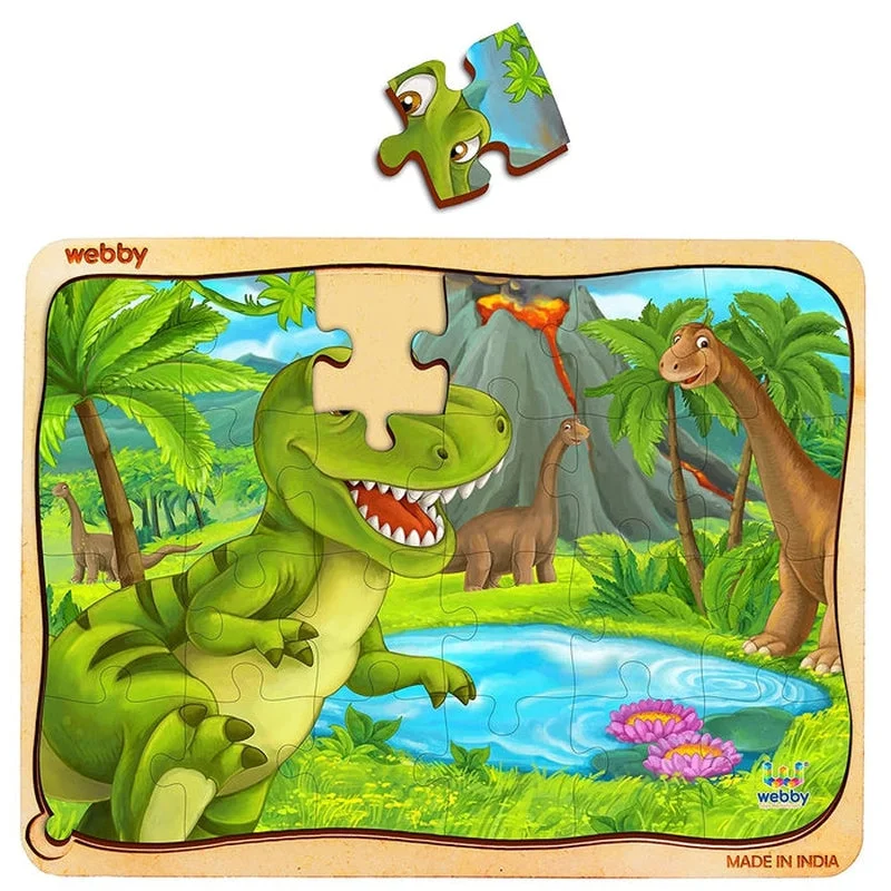 Wooden Puzzle for rest areas-Dino Land Wooden Jigsaw Puzzle 24 Pieces - Multicolor