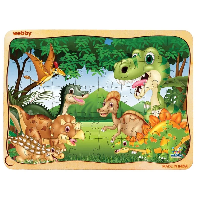 Wooden Puzzle for child spaces-Dinosaurs in Jungle Wooden Jigsaw Puzzle (40 Pieces)