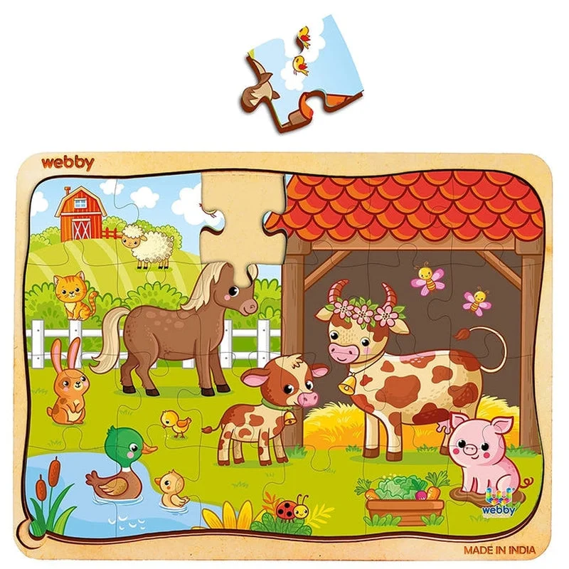 Wooden Puzzle for teen dens-Farm Animals Wooden Jigsaw Puzzle (24 Pieces) Multicolor