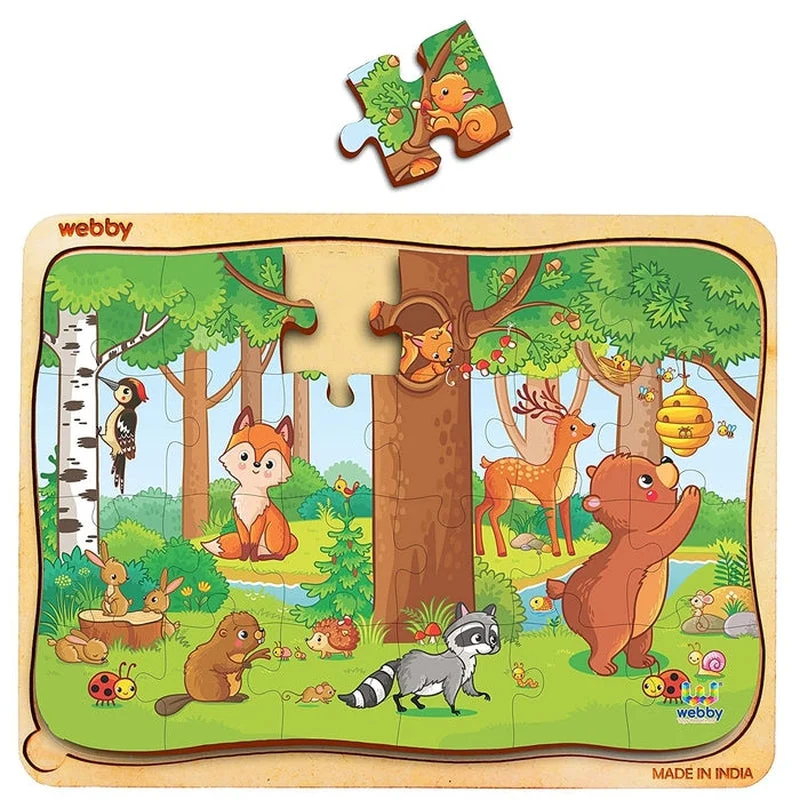 Wooden Puzzle for work calm-Jungle Safari Wooden Jigsaw Puzzle (24 Pieces) Multicolor