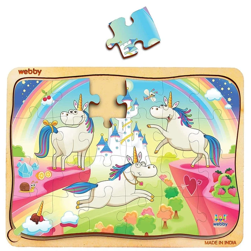 Wooden Puzzle for child spaces-Unicorns Wooden Jigsaw Puzzle (24 Pieces) Multicolor