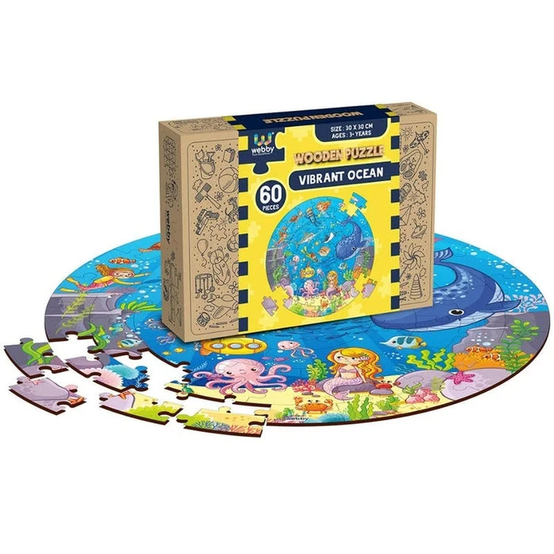 Wooden Puzzle for sunny art-Wooden Ocean Jigsaw Puzzle, 60 Pieces, Multicolor