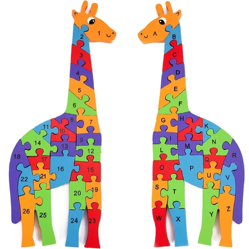 Wooden Puzzle for deck delights-LovesTown Giraffe Wooden Puzzle, 26PCS Jigsaw Puzzle Alphabet and Number Bl