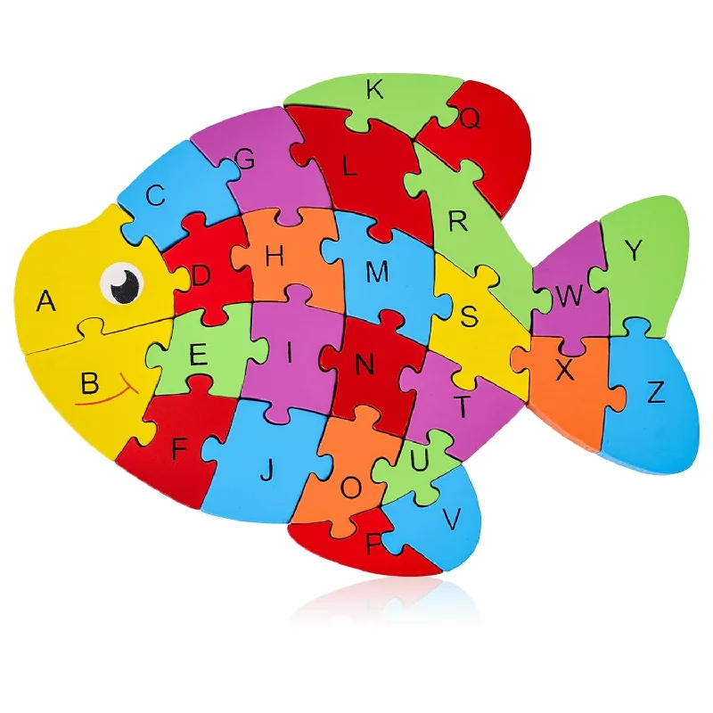 Wooden Puzzle for fireside fun-LovesTown Goldfish Wooden Puzzle, 26PCS Jigsaw Puzzle Alphabet and Number B