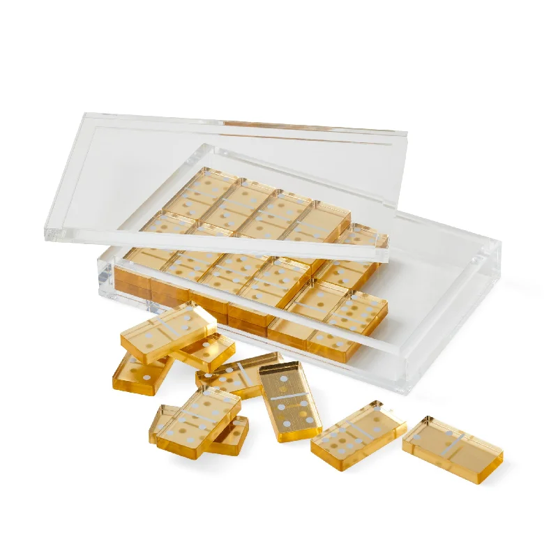 Digital Plaything for reptile challenges-Lucite Gold Dominoes Set