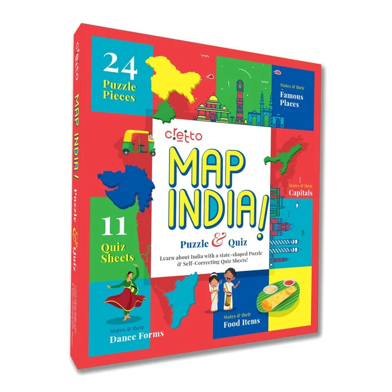 Interactive toys for teaching children mindfulness-Map India Puzzle - 11 Self Mastery Interactive Quiz Sheets