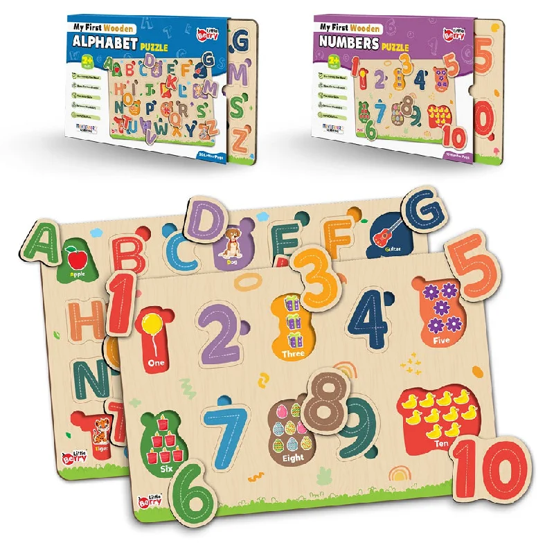 Digital Plaything for college students-My First Wooden Alphabets & Numbers Puzzle Tray  (Set of 2) | 36 Pegs