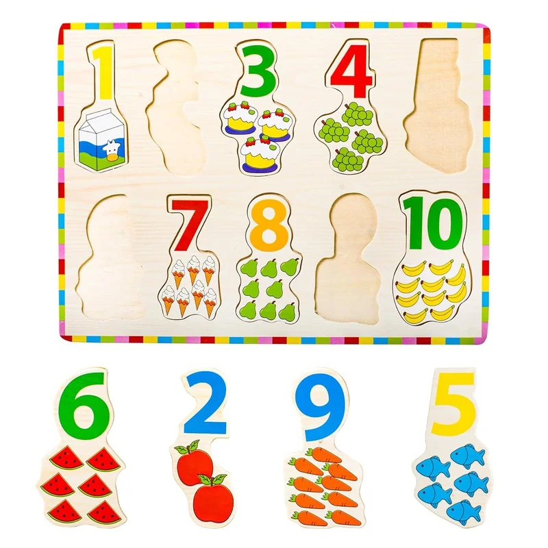 Digital Plaything for jungle quests-Number Board Puzzle Toy with Illustrations, Montessori Toy for Pre-Schooler Kids, Wooden Educational Toy Puzzles