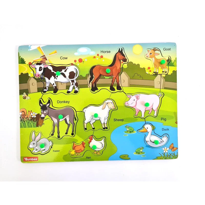 Wooden Puzzle for warm days-Peg Board Puzzle- Farm Animals