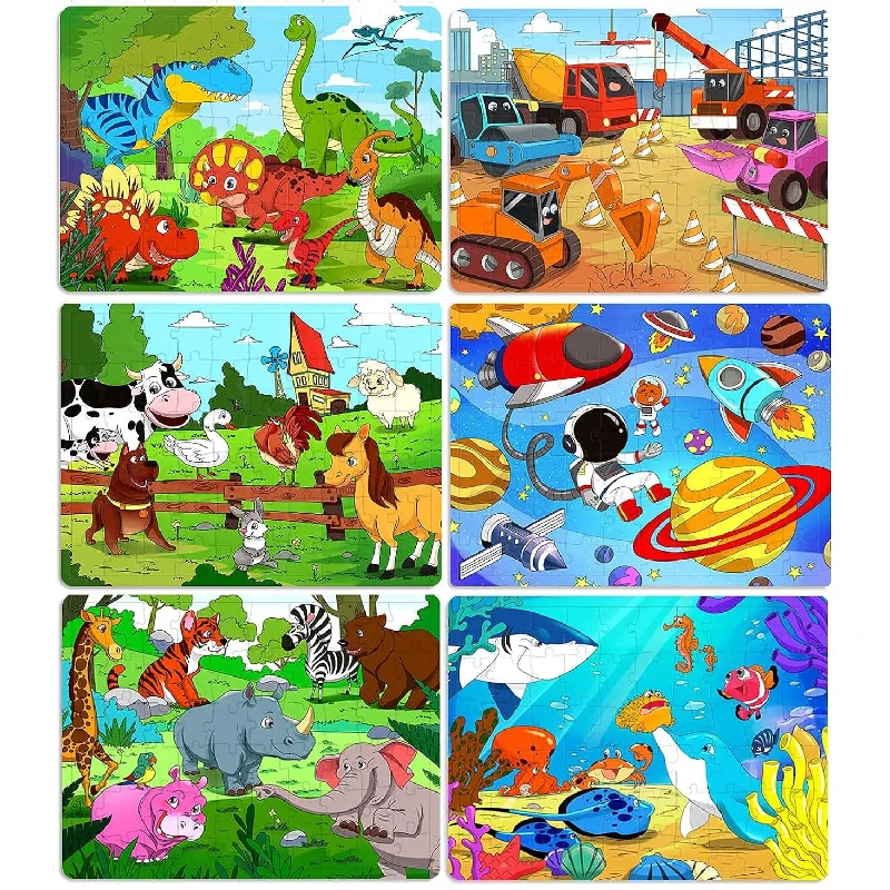 Wooden Puzzle for calm moments-Puzzles For Kids Ages 4 8, 6 Pack Wooden Jigsaw Puzzles 60 Pieces Preschool