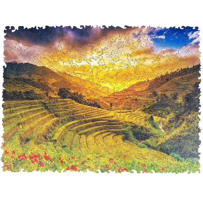 Wooden Puzzle for school fun-Rice Fields Wooden Jigsaw Puzzle